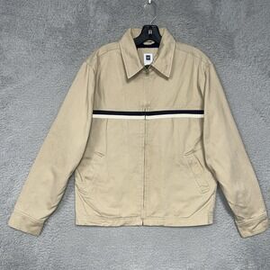VTG Gap Factory Store Chore Coat Men's XS Beige Stripe Accent Bomber Jacket Y2K